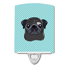 Load image into Gallery viewer, Checkerboard Blue Black Pug Ceramic Night Light BB1201CNL