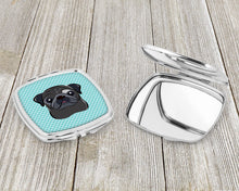 Load image into Gallery viewer, Checkerboard Blue Black Pug Compact Mirror – Stylish Purse Mirror with Artistic Covers BB1201SCM