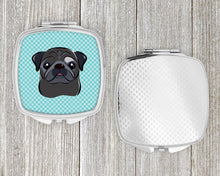 Load image into Gallery viewer, Checkerboard Blue Black Pug Compact Mirror – Stylish Purse Mirror with Artistic Covers BB1201SCM