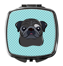 Load image into Gallery viewer, Checkerboard Blue Black Pug Compact Mirror – Stylish Purse Mirror with Artistic Covers BB1201SCM
