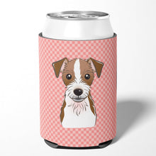 Load image into Gallery viewer, Checkerboard Pink Jack Russell Terrier Can or Bottle Hugger BB1202CC