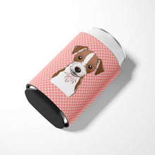 Load image into Gallery viewer, Checkerboard Pink Jack Russell Terrier Can or Bottle Hugger BB1202CC