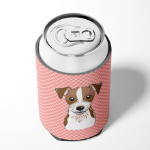 Load image into Gallery viewer, Checkerboard Pink Jack Russell Terrier Can or Bottle Hugger BB1202CC