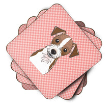 Load image into Gallery viewer, Checkerboard Pink Jack Russell Terrier Coasters - Set of 4 Lightweight Foam, Absorbent Drink Coasters BB1202FC