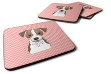 Load image into Gallery viewer, Checkerboard Pink Jack Russell Terrier Coasters - Set of 4 Lightweight Foam, Absorbent Drink Coasters BB1202FC