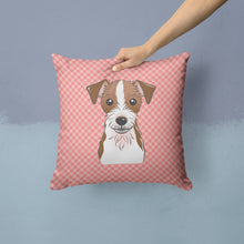 Load image into Gallery viewer, Checkerboard Pink Jack Russell Terrier Canvas Throw Pillow - 14x14 Decorative Pillow – Art for Your Home &amp; Patio BB1202PW1414