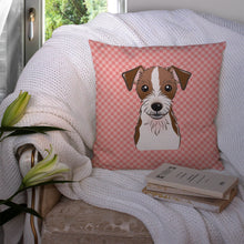 Load image into Gallery viewer, Checkerboard Pink Jack Russell Terrier Canvas Throw Pillow - 14x14 Decorative Pillow – Art for Your Home &amp; Patio BB1202PW1414