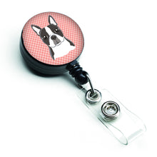 Load image into Gallery viewer, Checkerboard Pink Boston Terrier Retractable Badge Reel BB1203BR