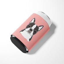 Load image into Gallery viewer, Checkerboard Pink Boston Terrier Can or Bottle Hugger BB1203CC