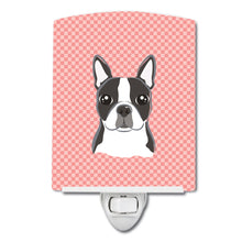Load image into Gallery viewer, Checkerboard Pink Boston Terrier Ceramic Night Light BB1203CNL