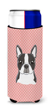 Load image into Gallery viewer, Checkerboard Pink Boston Terrier Slim Can Hugger – Fun &amp; Functional Drink Coolers BB1203MUK