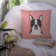 Load image into Gallery viewer, Checkerboard Pink Boston Terrier Canvas Throw Pillow - 14x14 Decorative Pillow – Art for Your Home &amp; Patio BB1203PW1414