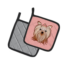 Load image into Gallery viewer, Checkerboard Pink Yorkie Yorkishire Terrier Pot Holders - Set of 2 - Heat-Resistant Kitchen Essentials BB1204PTHD