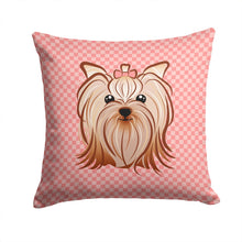 Load image into Gallery viewer, Checkerboard Pink Yorkie Yorkshire Terrier Canvas Throw Pillow - 14x14 Decorative Pillow – Art for Your Home &amp; Patio BB1204PW1414