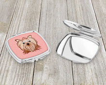 Load image into Gallery viewer, Checkerboard Pink Yorkie Yorkshire Terrier Compact Mirror – Stylish Purse Mirror with Artistic Covers BB1204SCM