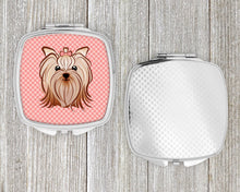 Load image into Gallery viewer, Checkerboard Pink Yorkie Yorkshire Terrier Compact Mirror – Stylish Purse Mirror with Artistic Covers BB1204SCM