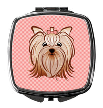 Load image into Gallery viewer, Checkerboard Pink Yorkie Yorkshire Terrier Compact Mirror – Stylish Purse Mirror with Artistic Covers BB1204SCM