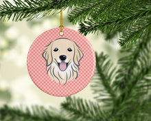 Load image into Gallery viewer, Checkerboard Pink Golden Retriever Ceramic Ornament BB1205CO1