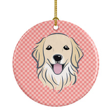 Load image into Gallery viewer, Checkerboard Pink Golden Retriever Ceramic Ornament BB1205CO1