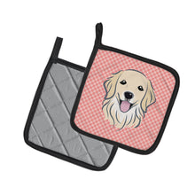 Load image into Gallery viewer, Checkerboard Pink Golden Retriever Pot Holders - Set of 2 - Heat-Resistant Kitchen Essentials BB1205PTHD