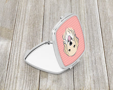 Load image into Gallery viewer, Checkerboard Pink Golden Retriever Compact Mirror – Stylish Purse Mirror with Artistic Covers BB1205SCM