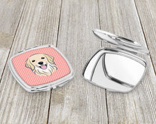 Load image into Gallery viewer, Checkerboard Pink Golden Retriever Compact Mirror – Stylish Purse Mirror with Artistic Covers BB1205SCM