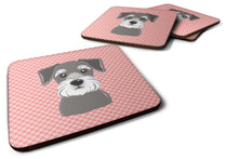 Load image into Gallery viewer, Checkerboard Pink Schnauzer Coasters - Set of 4 Lightweight Foam, Absorbent Drink Coasters BB1206FC