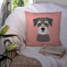 Load image into Gallery viewer, Checkerboard Pink Schnauzer Canvas Throw Pillow - 14x14 Decorative Pillow – Art for Your Home &amp; Patio BB1206PW1414