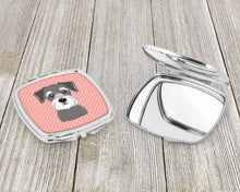 Load image into Gallery viewer, Checkerboard Pink Schnauzer Compact Mirror – Stylish Purse Mirror with Artistic Covers BB1206SCM