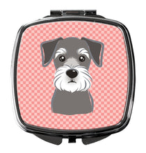Load image into Gallery viewer, Checkerboard Pink Schnauzer Compact Mirror – Stylish Purse Mirror with Artistic Covers BB1206SCM