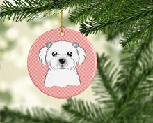 Load image into Gallery viewer, Checkerboard Pink Maltese Ceramic Ornament BB1208CO1