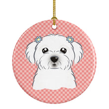 Load image into Gallery viewer, Checkerboard Pink Maltese Ceramic Ornament BB1208CO1