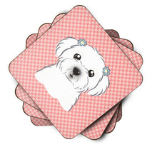 Load image into Gallery viewer, Checkerboard Pink Maltese Coasters - Set of 4 Lightweight Foam, Absorbent Drink Coasters BB1208FC