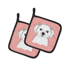 Load image into Gallery viewer, Checkerboard Pink Maltese Pot Holders - Set of 2 - Heat-Resistant Kitchen Essentials BB1208PTHD