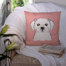 Load image into Gallery viewer, Checkerboard Pink Maltese Canvas Throw Pillow - 14x14 Decorative Pillow – Art for Your Home &amp; Patio BB1208PW1414