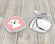 Load image into Gallery viewer, Checkerboard Pink Maltese Compact Mirror – Stylish Purse Mirror with Artistic Covers BB1208SCM