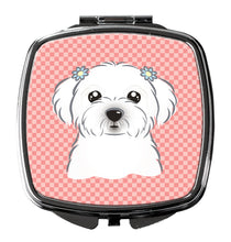 Load image into Gallery viewer, Checkerboard Pink Maltese Compact Mirror – Stylish Purse Mirror with Artistic Covers BB1208SCM