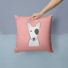 Load image into Gallery viewer, Checkerboard Pink Bull Terrier Canvas Throw Pillow - 14x14 Decorative Pillow – Art for Your Home &amp; Patio BB1209PW1414