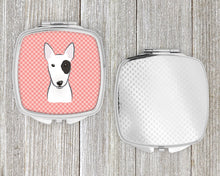 Load image into Gallery viewer, Checkerboard Pink Bull Terrier Compact Mirror – Stylish Purse Mirror with Artistic Covers BB1209SCM