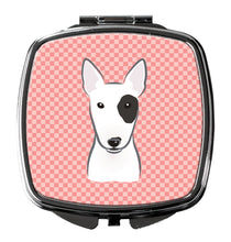 Load image into Gallery viewer, Checkerboard Pink Bull Terrier Compact Mirror – Stylish Purse Mirror with Artistic Covers BB1209SCM