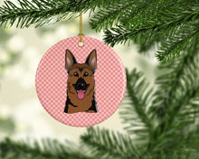 Load image into Gallery viewer, Checkerboard Pink German Shepherd Ceramic Ornament BB1211CO1
