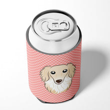 Load image into Gallery viewer, Checkerboard Pink Longhair Creme Dachshund Can or Bottle Hugger BB1212CC