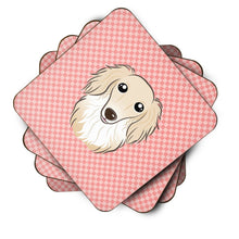 Load image into Gallery viewer, Checkerboard Pink Longhair Creme Dachshund Coasters - Set of 4 Lightweight Foam, Absorbent Drink Coasters BB1212FC
