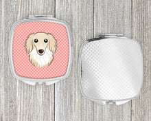 Load image into Gallery viewer, Checkerboard Pink Longhair Creme Dachshund Compact Mirror – Stylish Purse Mirror with Artistic Covers BB1212SCM