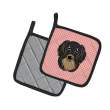 Load image into Gallery viewer, Checkerboard Pink Longhair Black and Tan Dachshund Pot Holders - Set of 2 - Heat-Resistant Kitchen Essentials BB1213PTHD