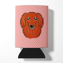 Load image into Gallery viewer, Checkerboard Pink Longhair Red Dachshund Can or Bottle Hugger BB1214CC