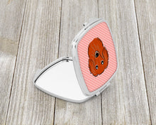 Load image into Gallery viewer, Checkerboard Pink Longhair Red Dachshund Compact Mirror – Stylish Purse Mirror with Artistic Covers BB1214SCM