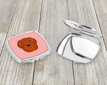 Load image into Gallery viewer, Checkerboard Pink Longhair Red Dachshund Compact Mirror – Stylish Purse Mirror with Artistic Covers BB1214SCM