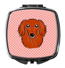 Load image into Gallery viewer, Checkerboard Pink Longhair Red Dachshund Compact Mirror – Stylish Purse Mirror with Artistic Covers BB1214SCM