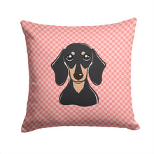 Load image into Gallery viewer, Checkerboard Pink Smooth Black and Tan Dachshund Canvas Throw Pillow - 14x14 Decorative Pillow – Art for Your Home &amp; Patio BB1215PW1414